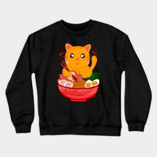 Funny Kawaii Orange Cat Eating Ramen Noodles Crewneck Sweatshirt